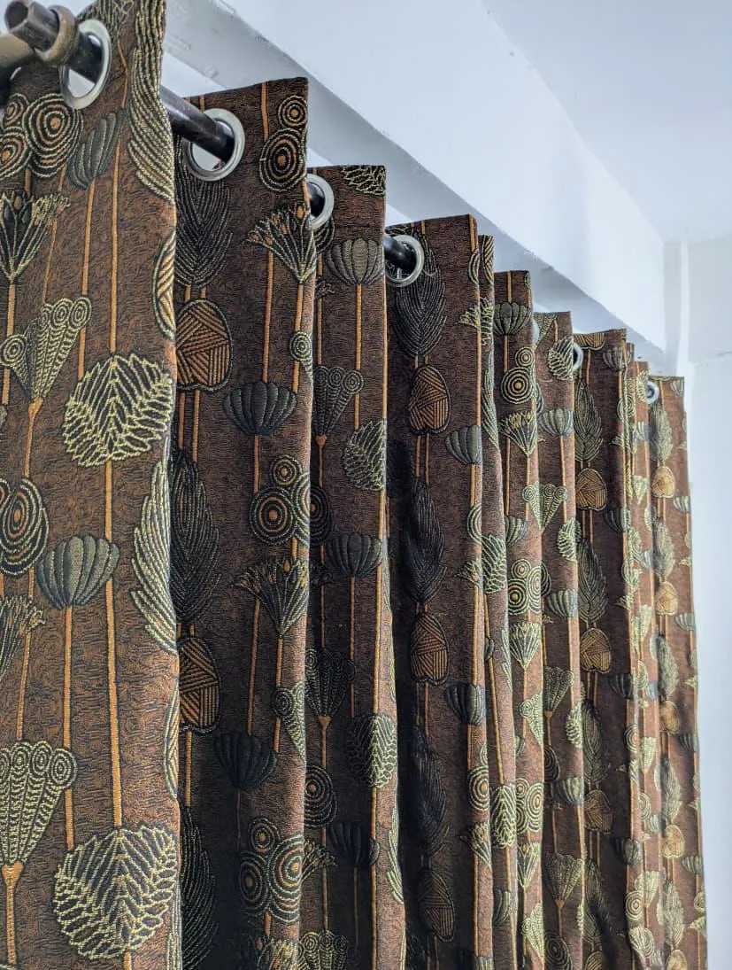 Stylish 1 Pc Printed Jacquard Indoor Home Curtains - Brown