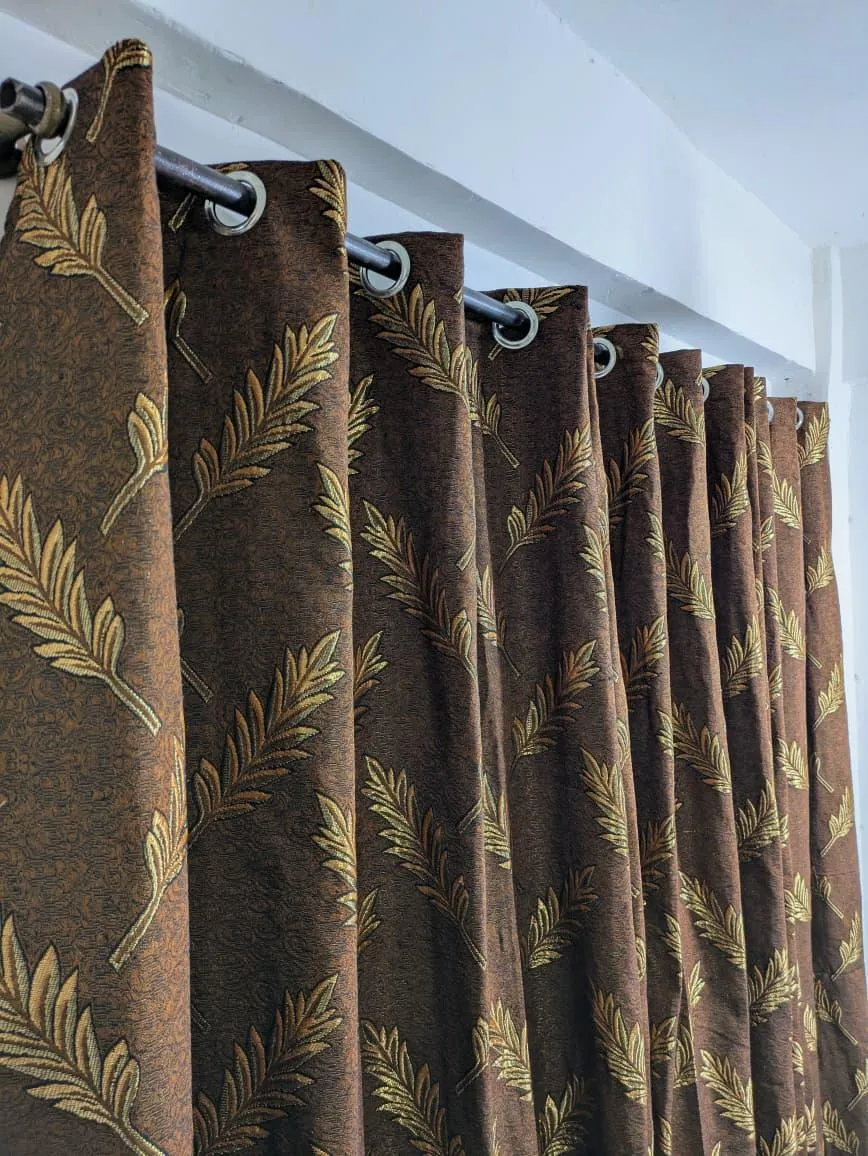 Stylish 1 Pc Jacquard Printed Indoor Home Curtains - Brown
