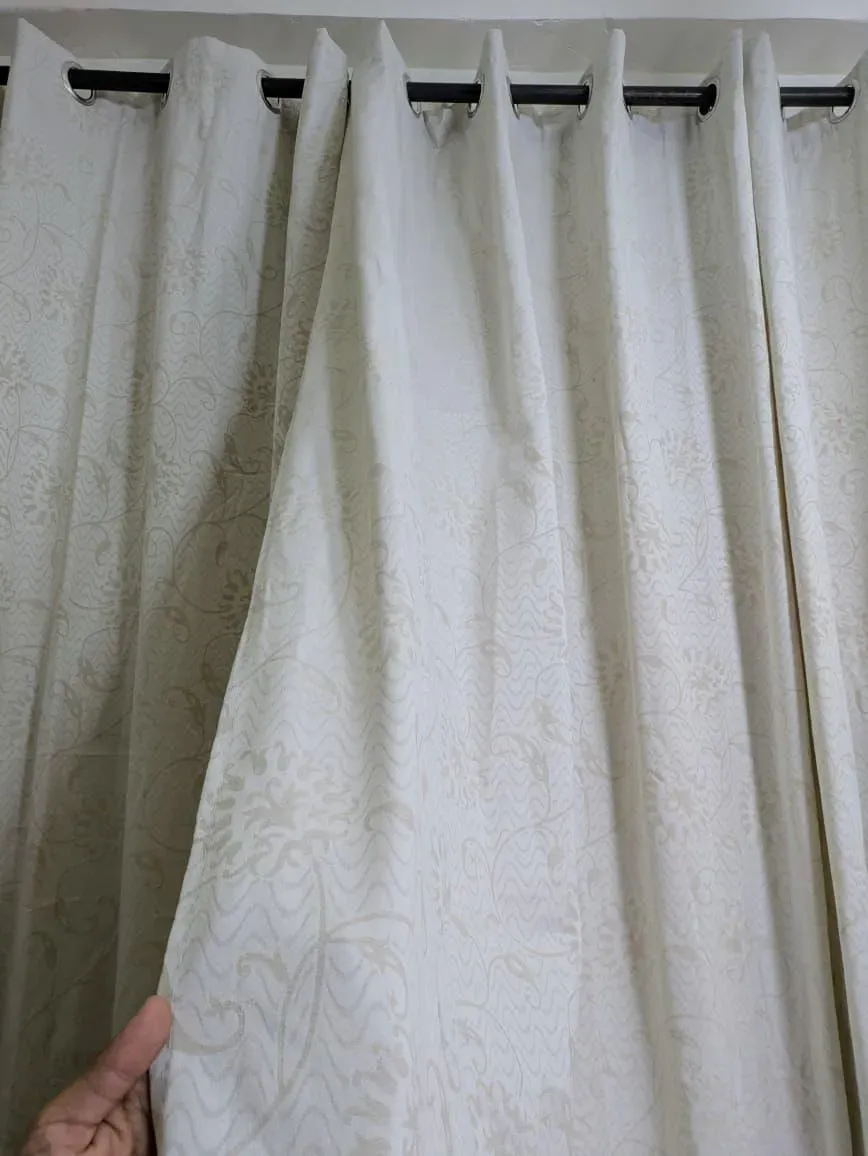 Single Sided Silk Jacquard Curtain Ivory Elegant