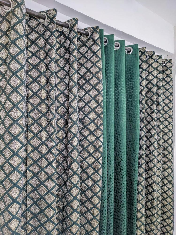 3 Pcs Jacquard Printed Curtains