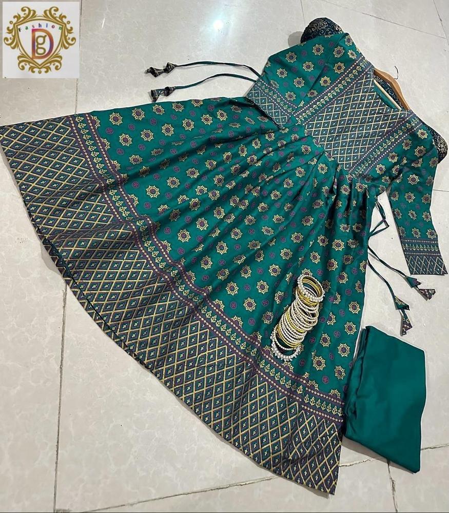 2 Pcs Women's Stitched Katan Silk Printed Maxi And Trouser