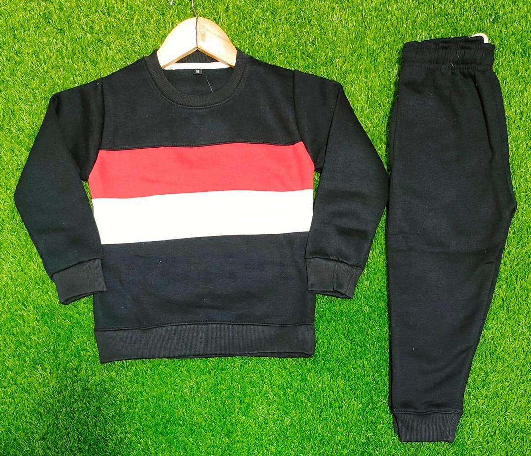 Stylish Boy's Cotton Fleece Tracksuit - 2 Pcs Set in Black