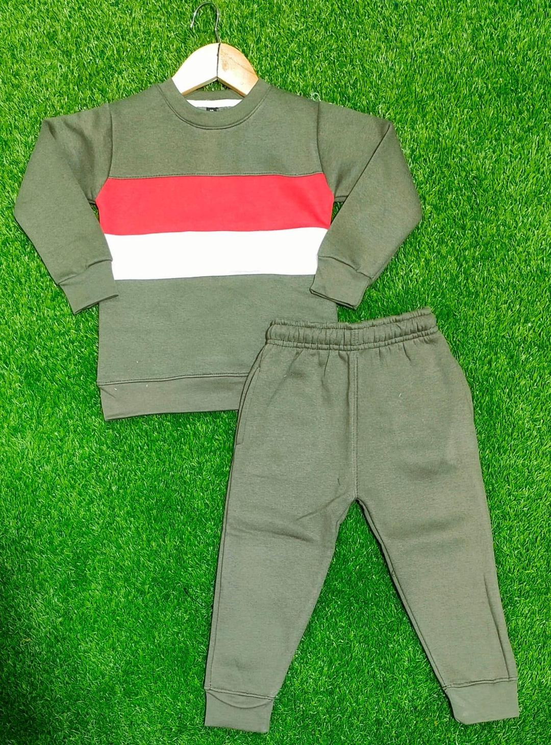 Stylish Boy's Cotton Fleece Tracksuit - 2 Pcs Set, Green