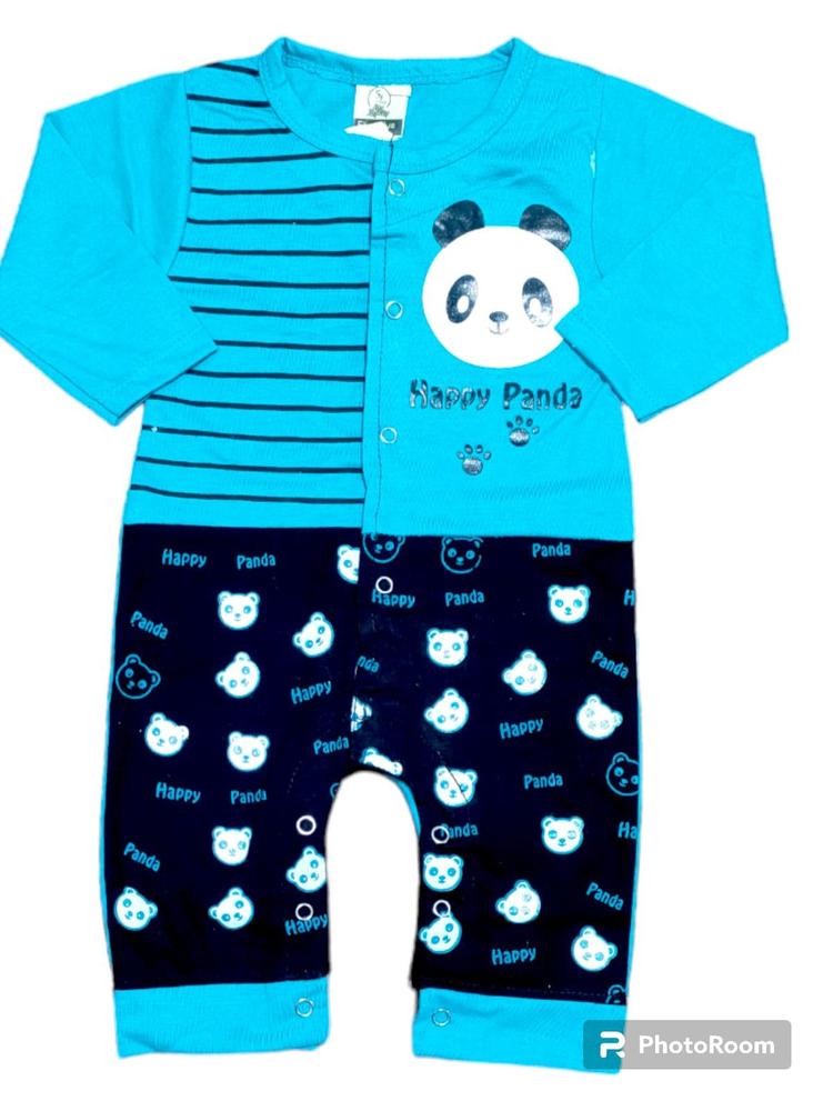 2 Pcs Unisex Stitched Denim Printed Romper Set