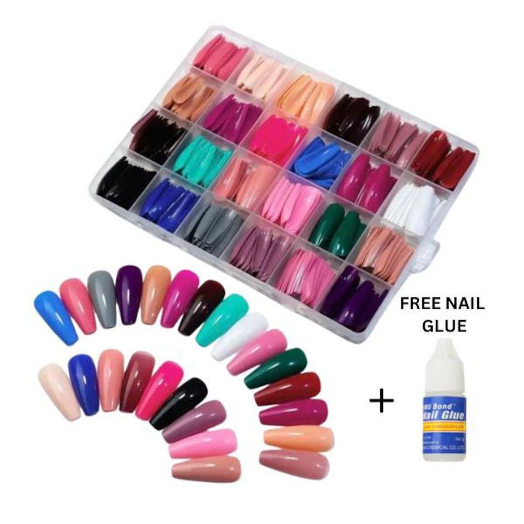 576 Pcs Multicolor Fake Nails with Nail Glue - Smooth Coating & Endless Creativity