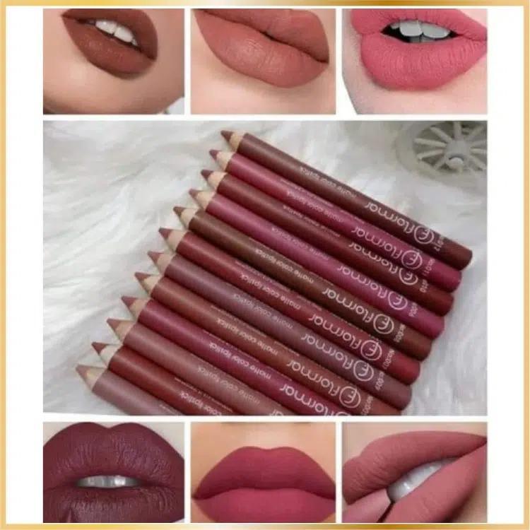 12 Pcs Smudge Proof Matte Finish Lip Pencils in Vibrant Shades