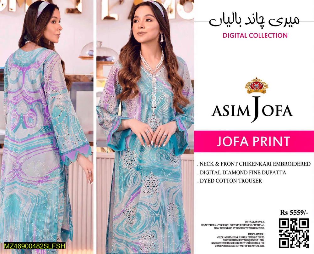 3 Pcs Women's Unstitched Lawn Printed Suit