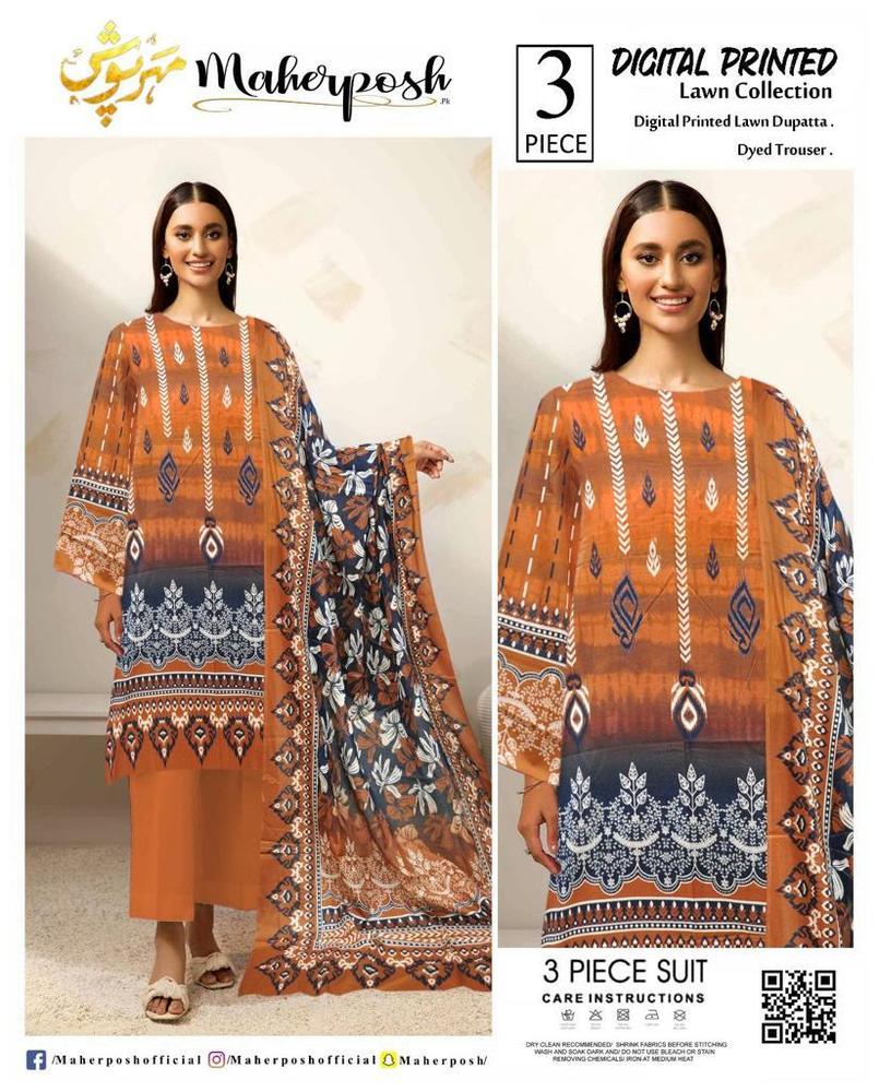 3 Pcs Women's Unstitched Lawn Printed Suit