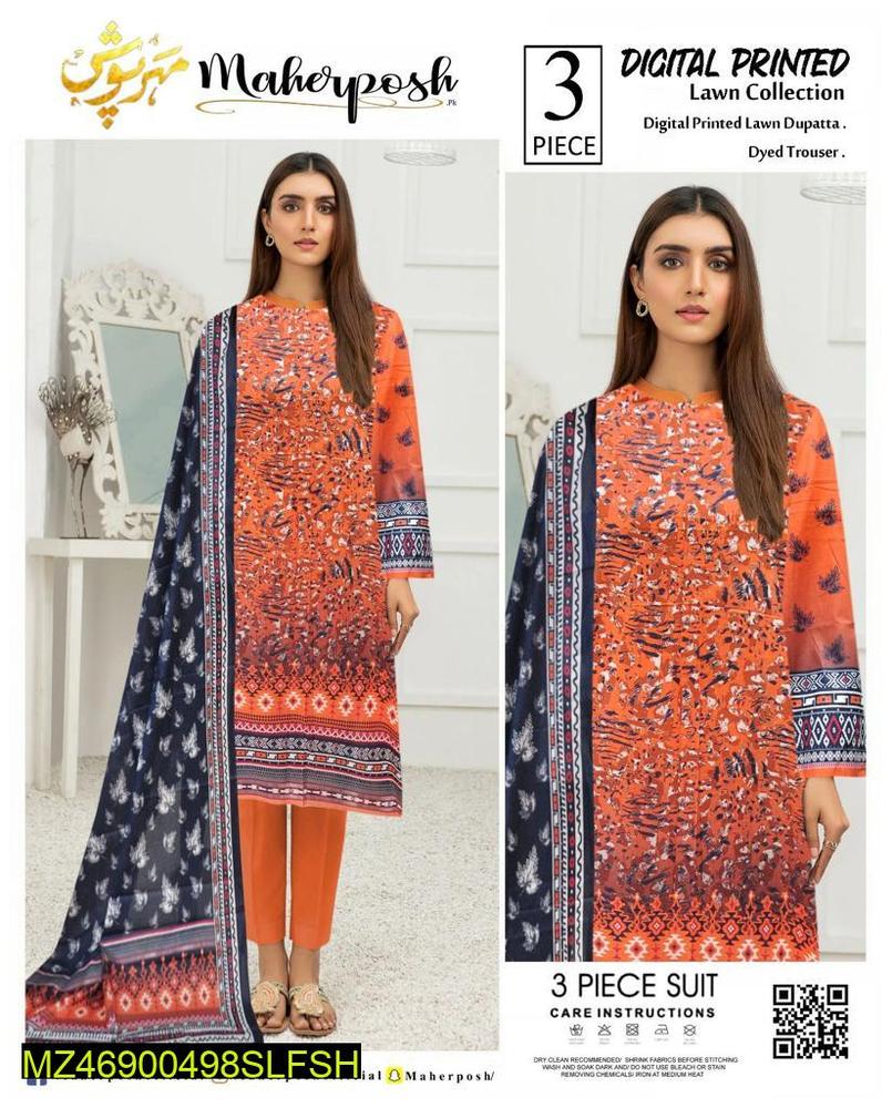 3 Pcs Women's Unstitched Lawn Printed Suit
