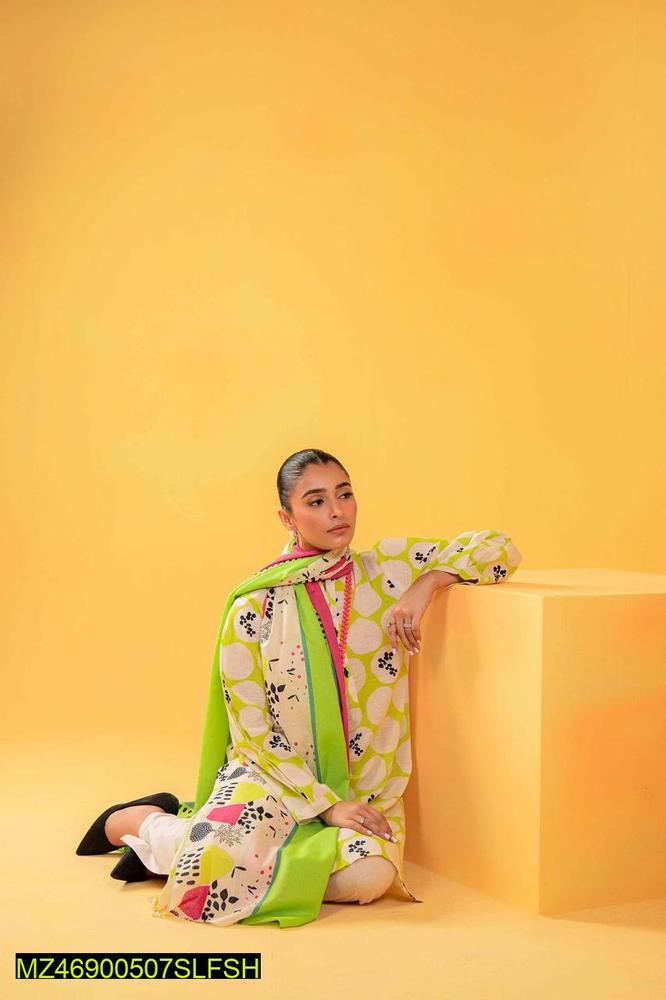 3 Pcs Women's Unstitched Lawn Printed Suit