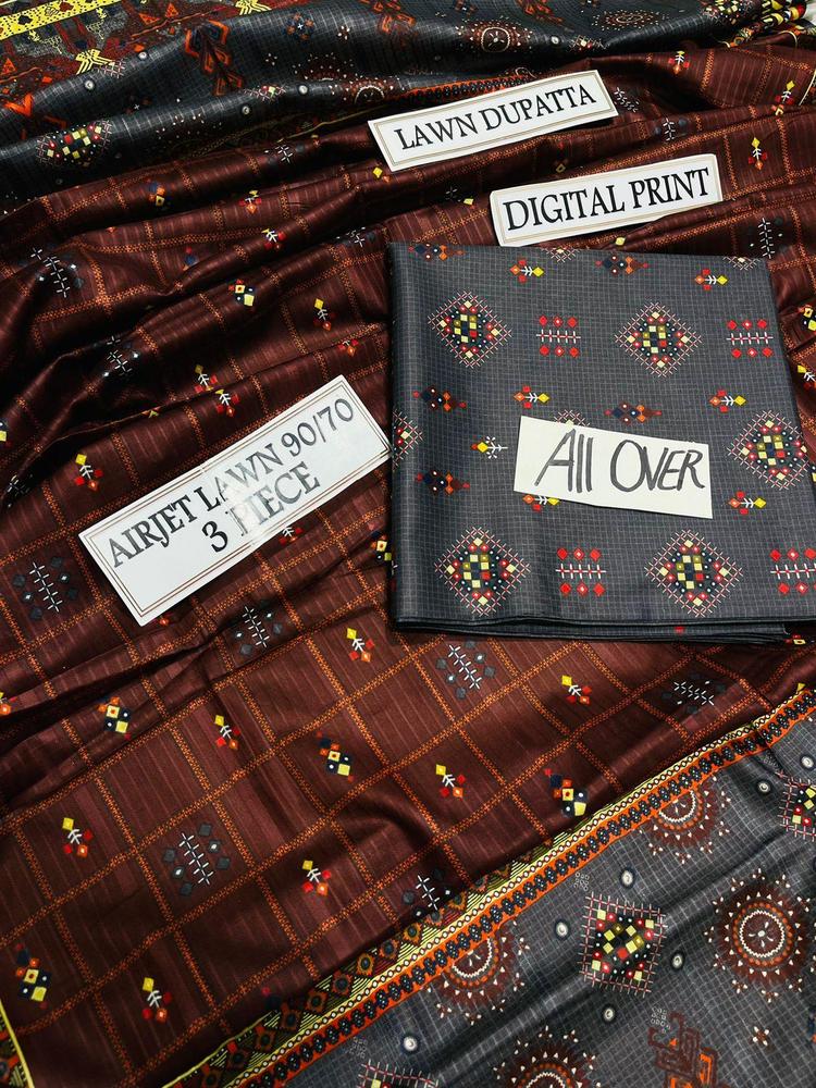 3 Pcs Women's Unstitched Lawn Digital Print Suit