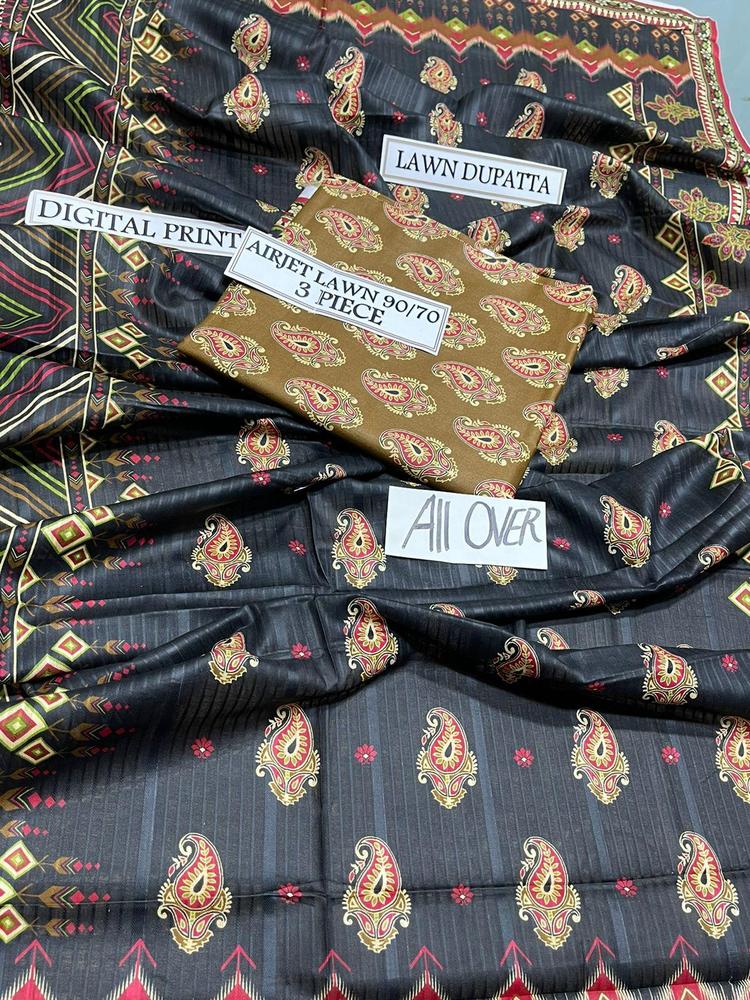 3 Pcs Women's Unstitched Lawn Digital Print Suit