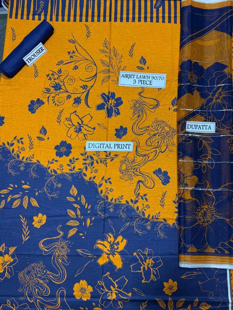 3 Pcs Women's Unstitched Lawn Digital Print Suit