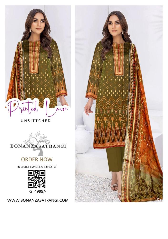 3 Pcs Women's Unstitched Lawn Digital Print Suit