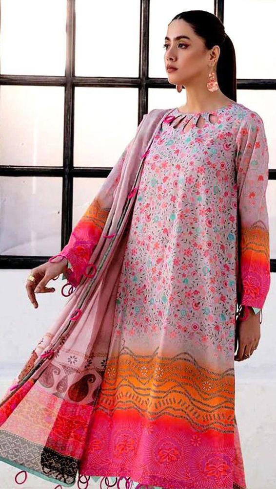 3 Pcs Women's Unstitched Lawn Printed Suit