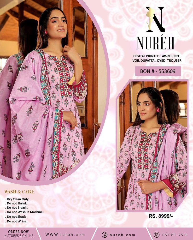 3 Pcs Women's Unstitched Lawn Printed Suit