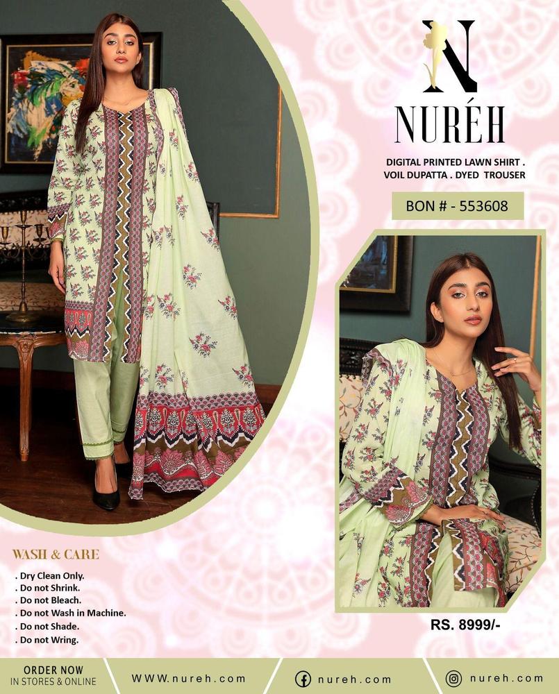 3 Pcs Women's Unstitched Lawn Printed Suit