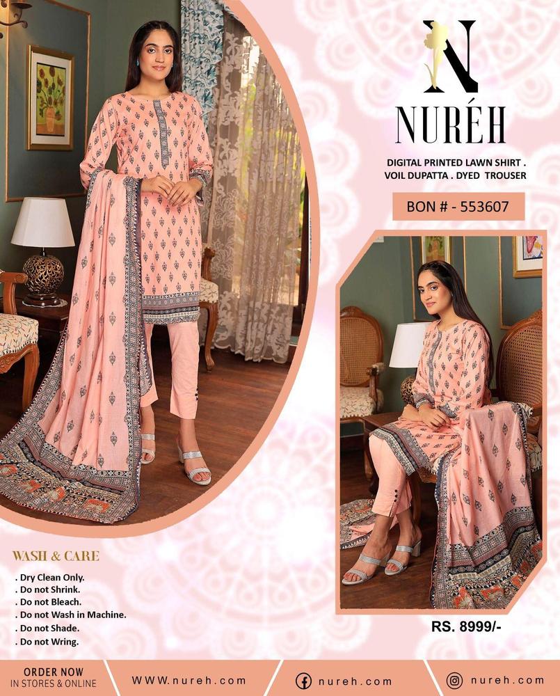 3 Pcs Women's Unstitched Lawn Printed Suit