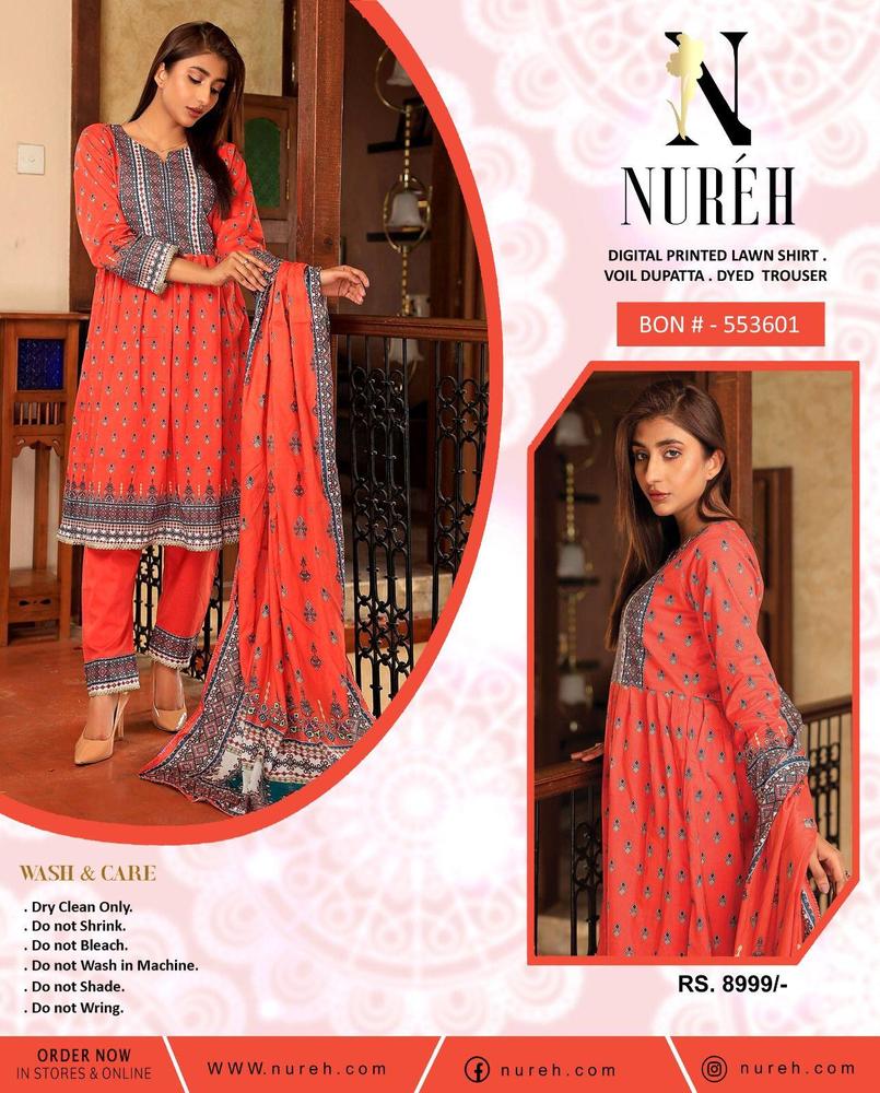 3 Pcs Women's Unstitched Lawn Printed Suit