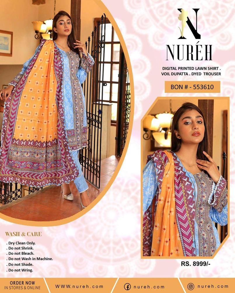 3 Pcs Women's Unstitched Lawn Printed Suit