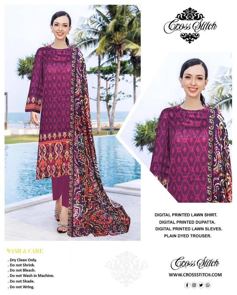 3 Pcs Women's Unstitched Lawn Printed Suit