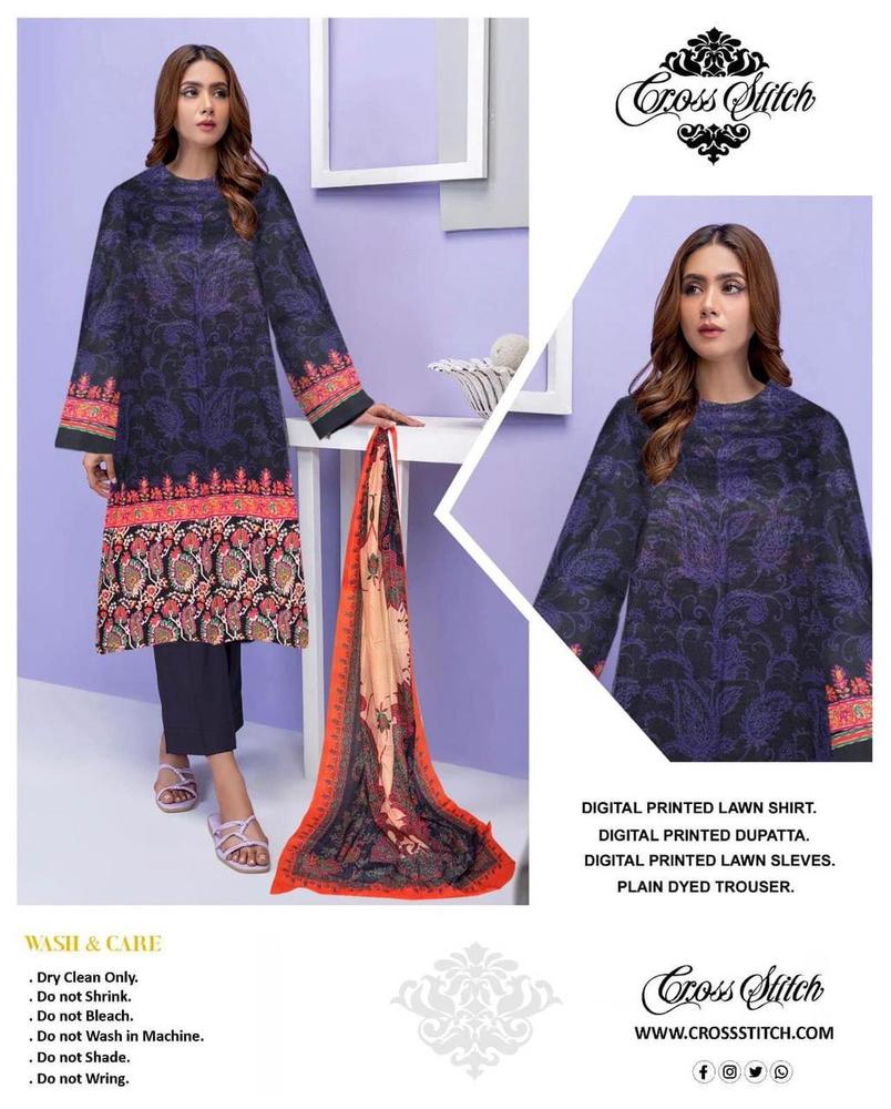 3 Pcs Women's Unstitched Lawn Printed Suit