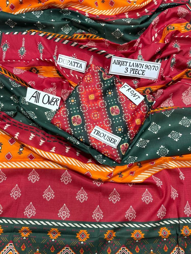 3 Pcs Women's Unstitched Lawn Printed Suit