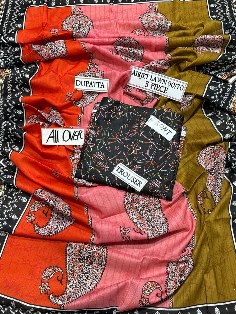 3 Pcs Women's Unstitched Lawn Printed Suit