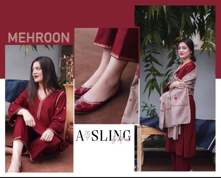 3 Pcs Women's Unstitched Dhanak Embroidered Suit