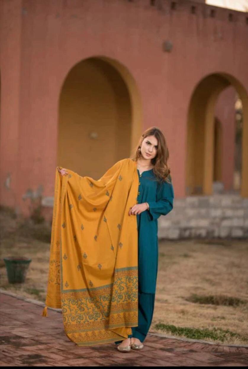 3 Pcs Women's Unstitched Dhanak Embroidered Suit