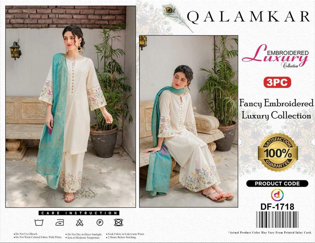 3 Pcs Women's Unstitched Dhanak Embroidered Suit