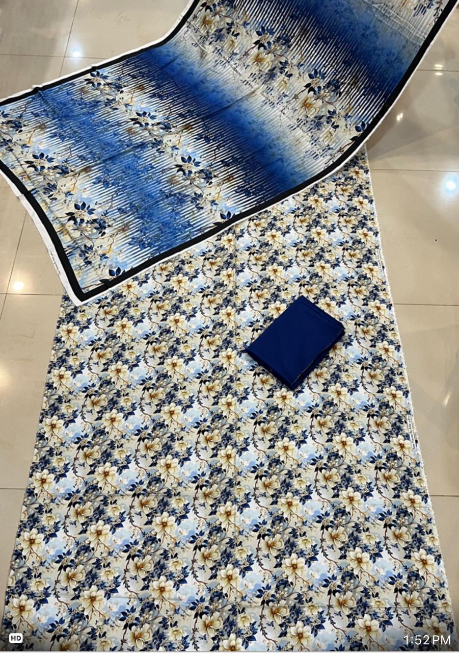 3 Pcs Women's Unstitched Viscose Digital Print Suit