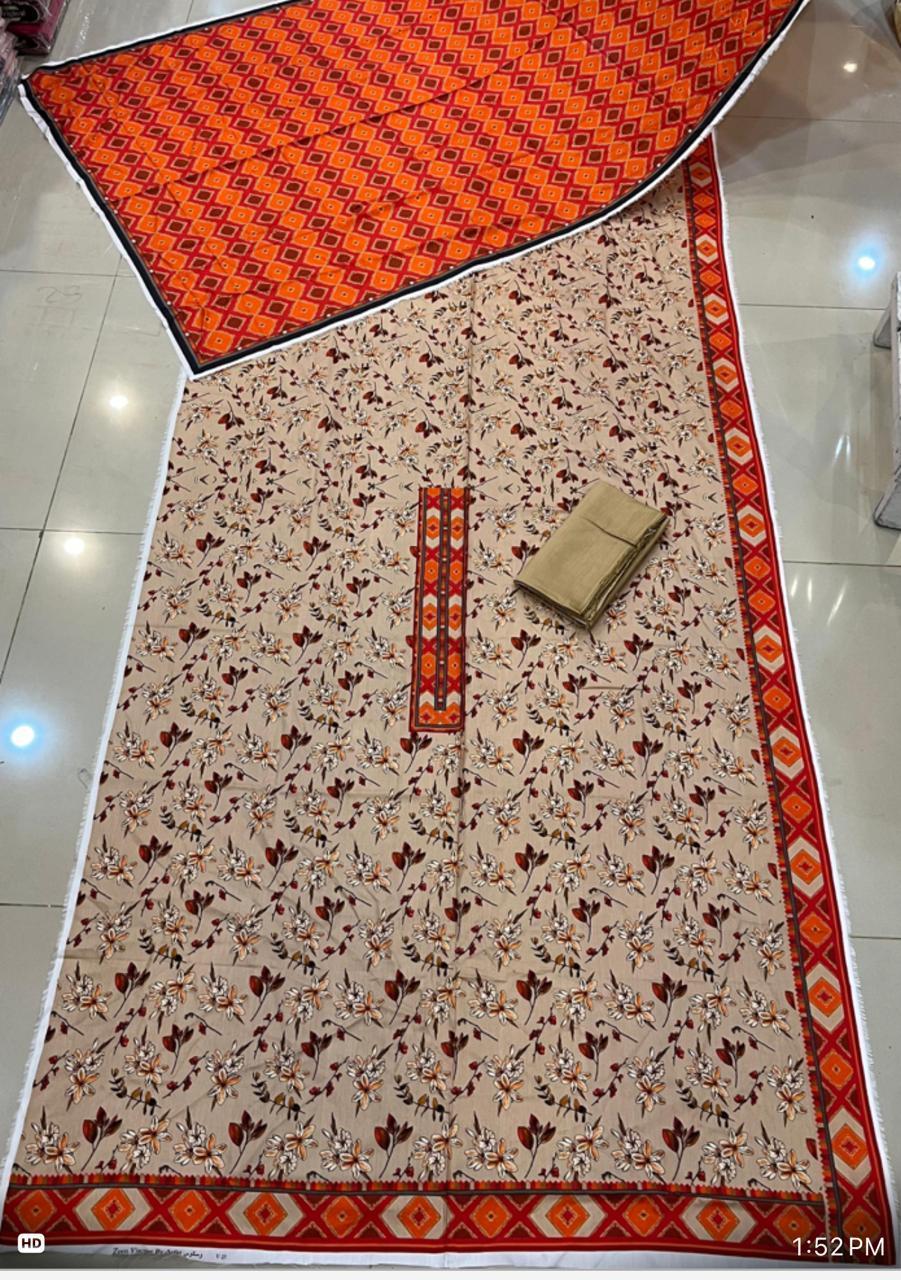 3 Pcs Women's Unstitched Viscose Digital Print Suit