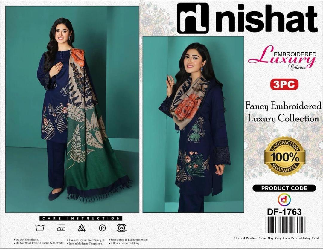 3 Pcs Women's Unstitched Dhanak Embroidered Suit