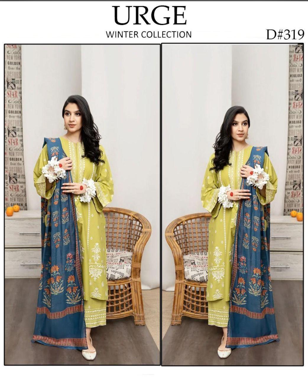 3 Pcs Women's Unstitched Embroidered Suit