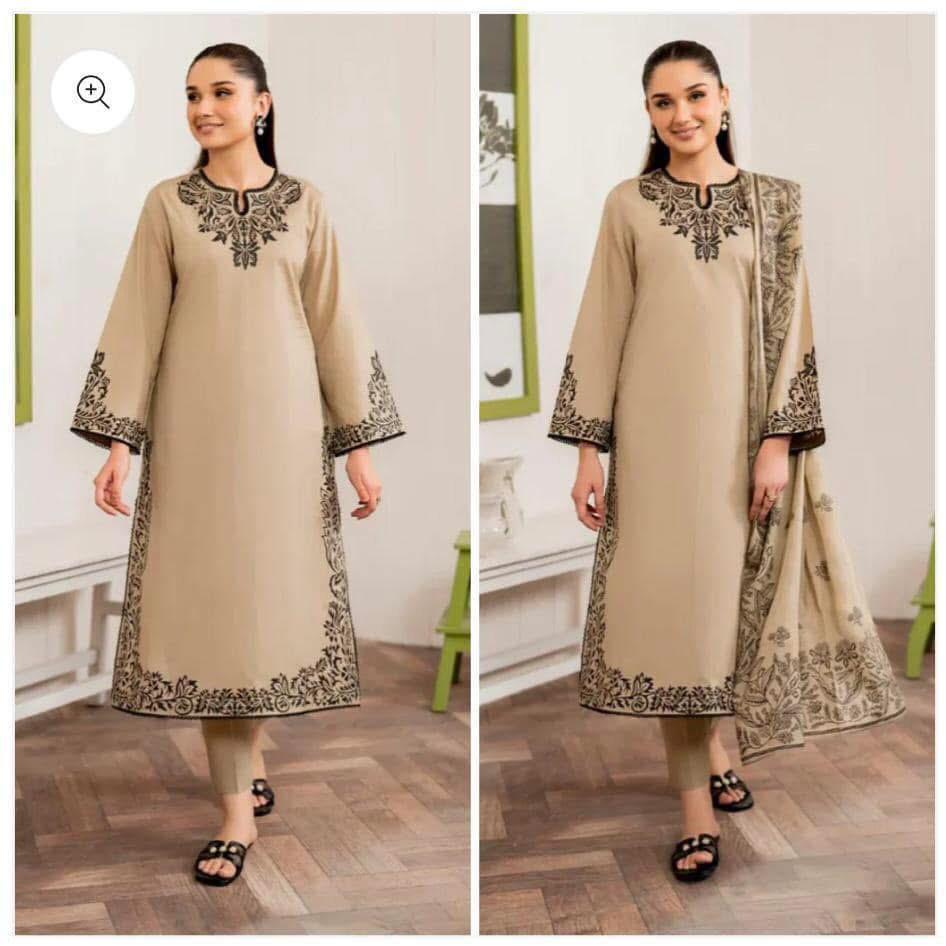 3 Pcs Women's Unstitched Embroidered Suit