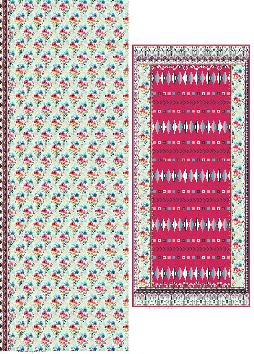 3 Pcs Women's Unstitched Digital Print Suit