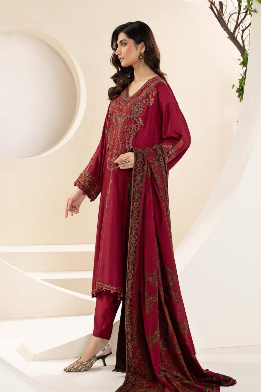 3 Pcs Women's Unstitched Embroidered Suit