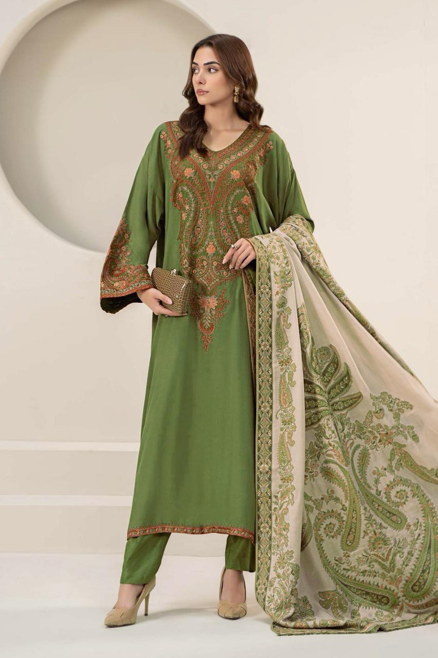 3 Pcs Women's Unstitched Embroidered Suit