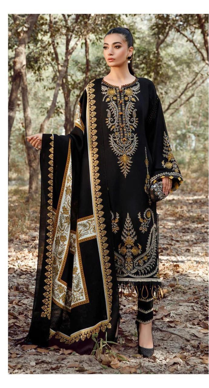 3 Pcs Women's Unstitched Embroidered Suit