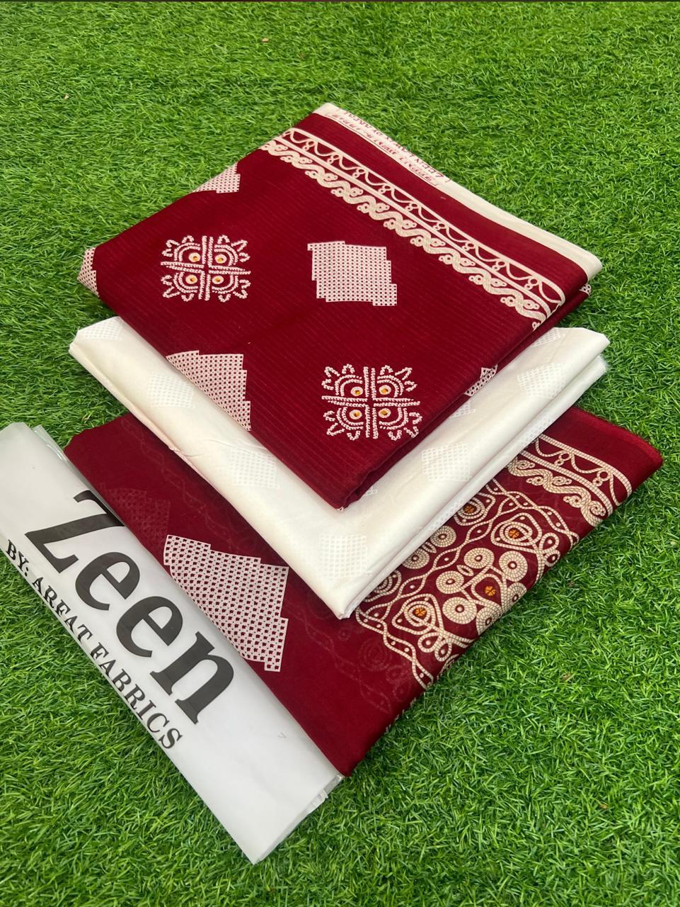 3 Pcs Women's Unstitched Digital Print Suit