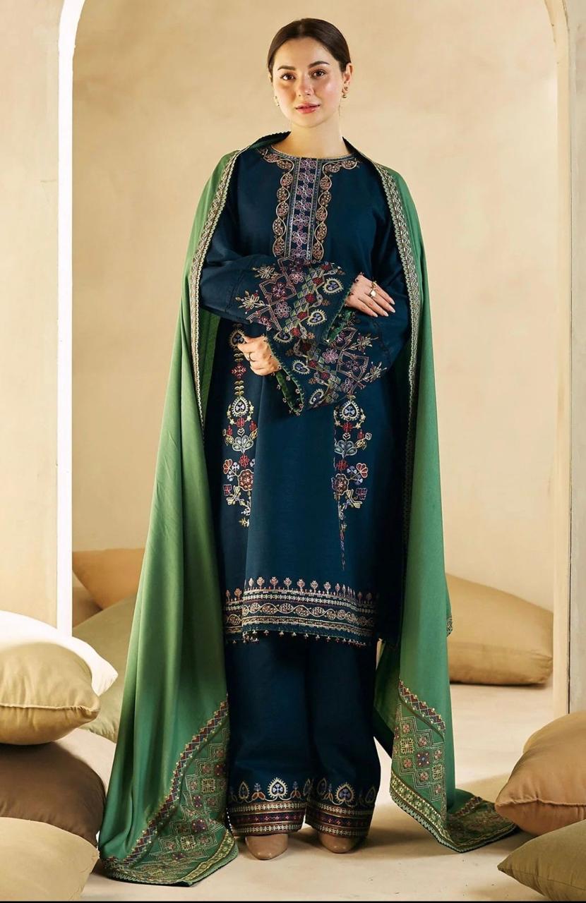 3 Pcs Women's Unstitched Embroidered Suit