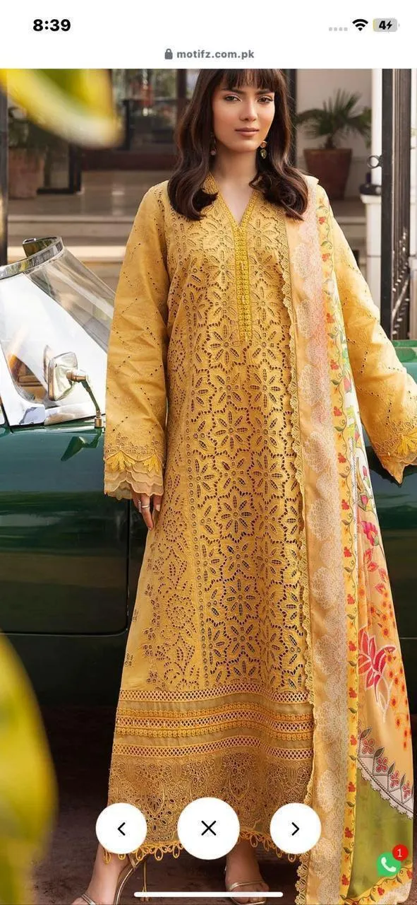 3 Pcs Women's Unstitched Chikankari Embroidered Suit