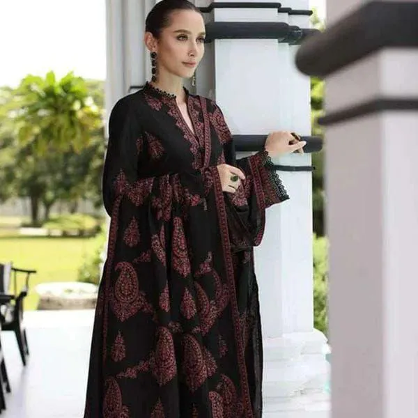 3 Pcs Women's Unstitched Embroidered Suit