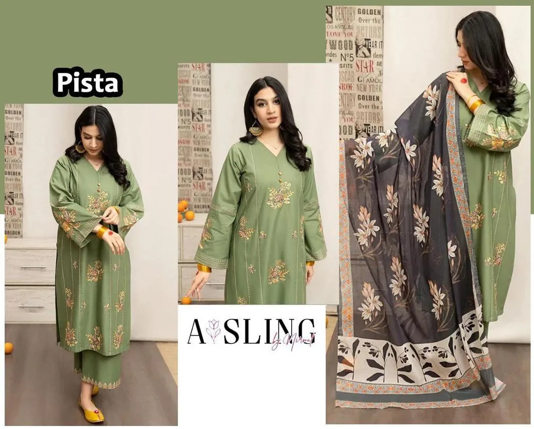 3 Pcs Women's Unstitched Embroidered Suit
