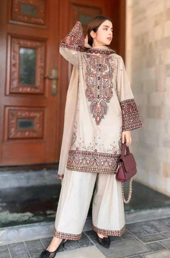3 Pcs Women's Unstitched Embroidered Suit