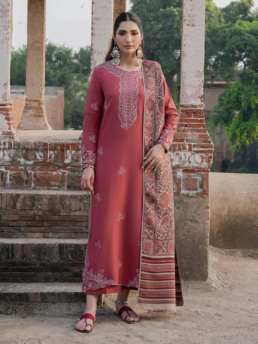 3 Pcs Women's Unstitched Chikankari Embroidered Suit
