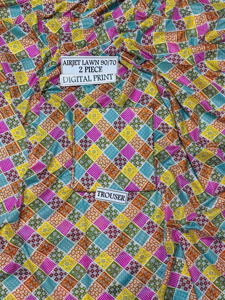 2 Pcs Women's Unstitched Lawn Printed Suit