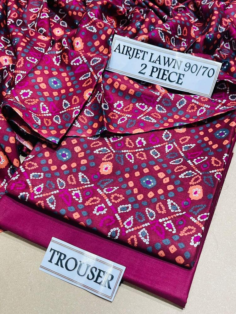 2 Pcs Women's Unstitched Lawn Printed Suit