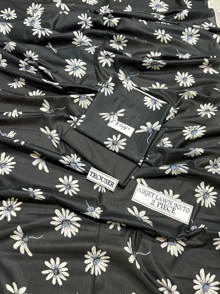 2 Pcs Women's Unstitched Lawn Printed Suit